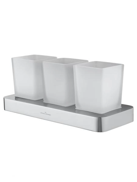 Три стакана для зубных щеток с держателем WONZON & WOGHAND LOTTE, Хром (WW-8338)