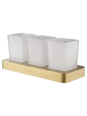 Три стакана для зубных щеток с держателем WONZON & WOGHAND LOTTE, Брашированное золото (WW-8338-BG)