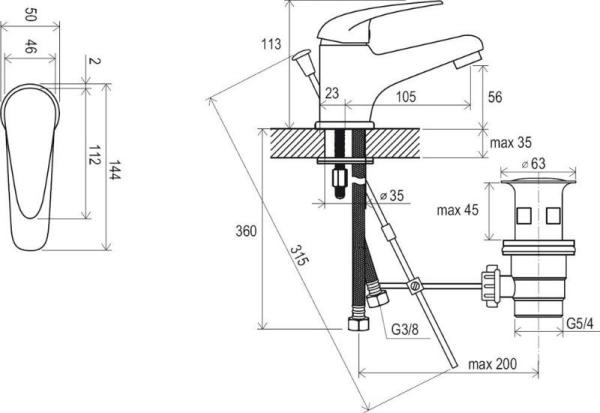 Смеситель Ravak Suzan X070001 для раковины с донным клапаном SN 011.00