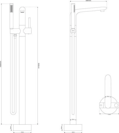 Смеситель напольный NT BAGNO NT48031 LONGI для ванны никель матовый