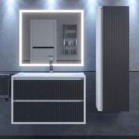 Тумба под раковину для ванной Uperwood Next Premium подвесная, 100 см, белая/графит, 2 ящика