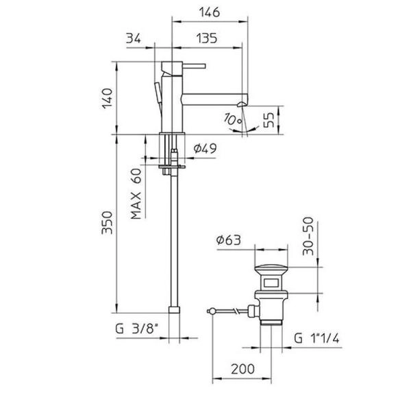 Смеситель для раковины Bossini OKI Z005301.030, хром