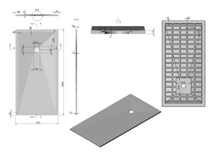 Поддон для душа Vincea из искусственного камня VST-4SR9018W, 1800*900*30, белый матовый