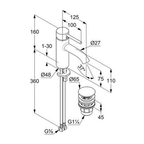Смеситель KLUDI BOZZ 382660576 для раковины с донным клапаном 75 хром