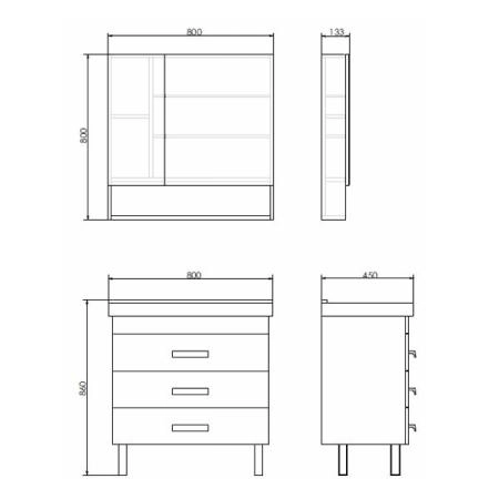 Тумба с раковиной Comforty Никосия-80Н дуб белый