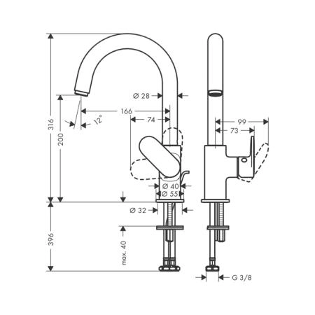 Hansgrohe Vernis Blend Смеситель для раковины, излив 210 мм, с донным клапаном, цвет: хром