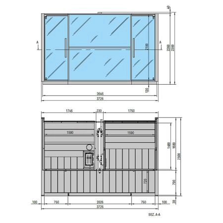 Effegibi Logica Spa Сауна&Хаммам 373x171х217см, в нишу, цвет: Stone
