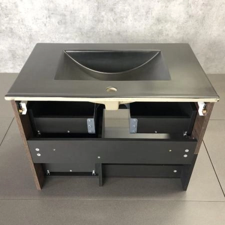 Тумба с раковиной Comforty Франкфурт-75 дуб шоколадно-коричневый черная матовая