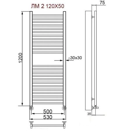 Полотенцесушитель водяной Ника Modern ЛМ 2 100/40 с вентилями