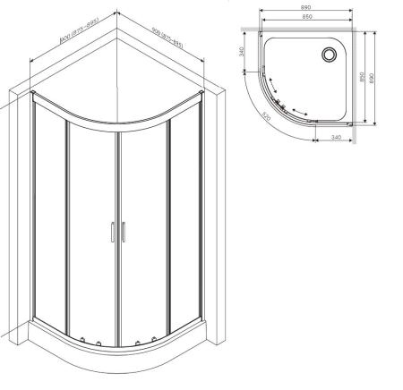 Душевой уголок AM.PM Gem W90G-401-090WT прозрачное, профиль матовое серебро