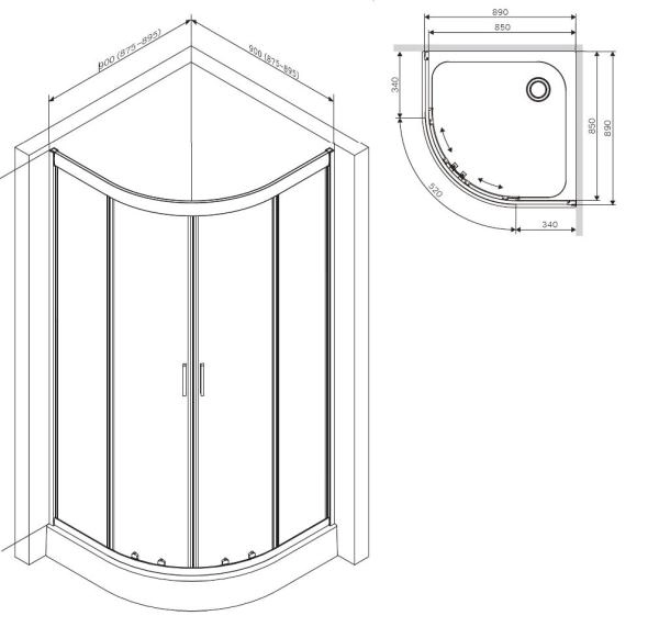 Душевой уголок AM.PM Gem W90G-401-090WT прозрачное, профиль матовое серебро