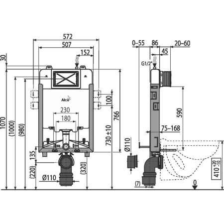 Бачок скрытого монтажа AlcaPlast Renovmodul Slim AM1115/1000