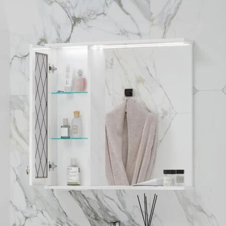 Зеркало-шкаф с LED подсветкой Volna Milena 70 левое белый глянец