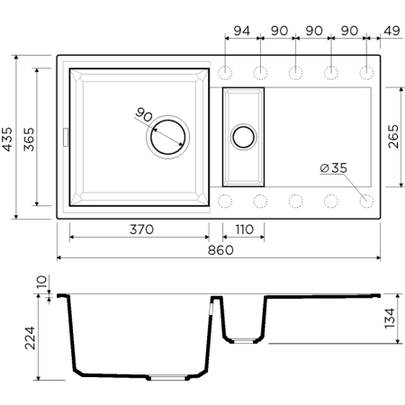 Кухонная мойка Omoikiri Sakaime 86-2-BL 4993117, 860х465, черный