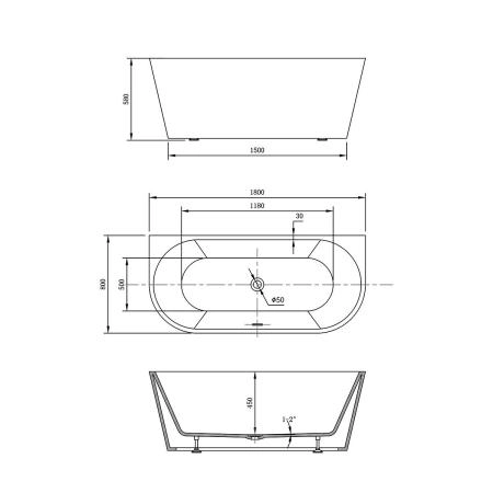 Ванна акриловая Vincea VBT-421-1800, 1800*800*580, цвет белый