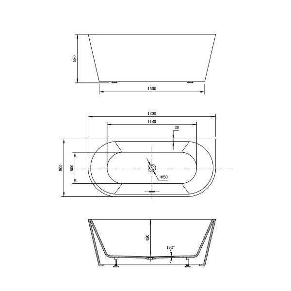 Ванна акриловая Vincea VBT-421-1800, 1800*800*580, цвет белый