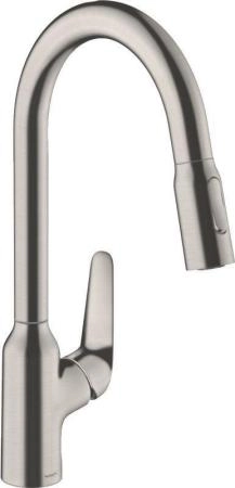 Hansgrohe Focus M42 71800800 Смеситель для кухни 219 мм, 2 режима, выдвижной излив, сталь