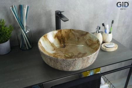 Раковина Gid Mnc499 42x42 на столешницу камень глянцевая