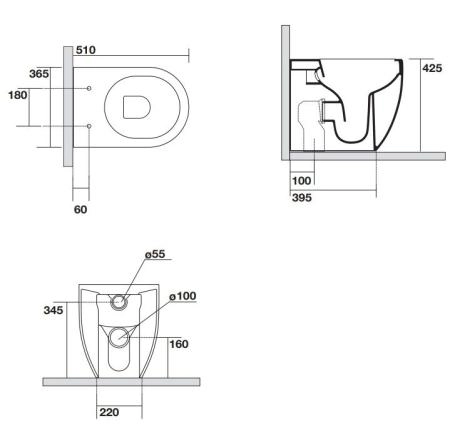 Унитаз напольный AXA GLOMP 0201401  NoRim безободковый приставной