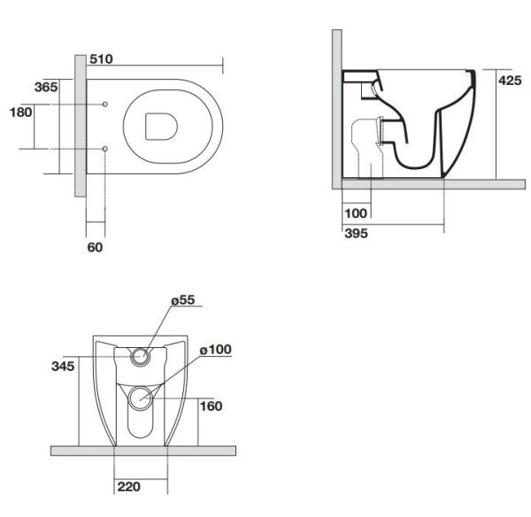 Унитаз напольный AXA GLOMP 0201401  NoRim безободковый приставной