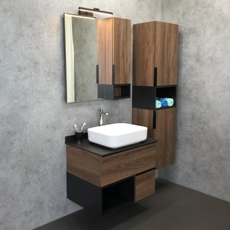 Тумба с раковиной Comforty Штутгарт-75 00-00001884 Дуб тёмно-коричневый с черной столешницей c раковиной COMFORTY T-Y9378