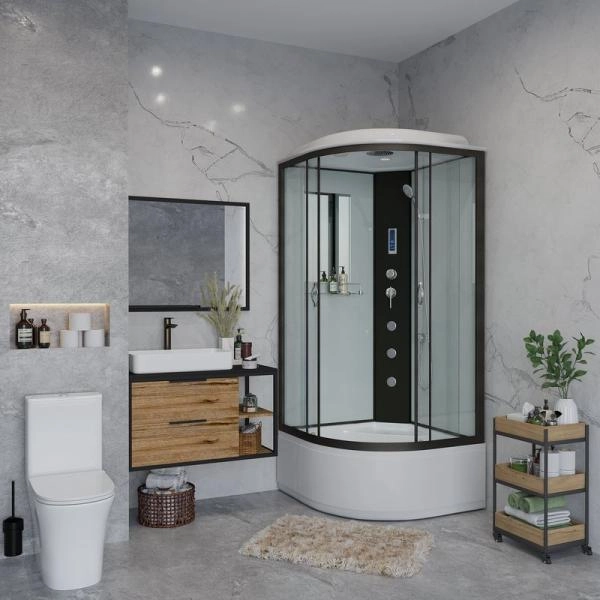 Душевая кабина Niagara NG-6709-14F 1000х1000х2150 высокий поддон 45см стекло прозрачное черные профиля