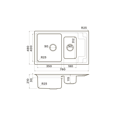 Кухонная мойка Omoikiri Mizu 78-2-IN нерж.сталь/нержавеющая сталь 4973731