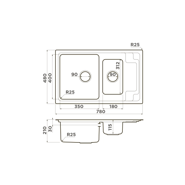 Кухонная мойка Omoikiri Mizu 78-2-IN нерж.сталь/нержавеющая сталь 4973731
