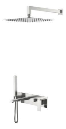 Смеситель встроенный + верхний+ ручной душ Boheme Qubic Brushed Nickel с изливом 474-NB