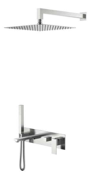 Смеситель встроенный + верхний+ ручной душ Boheme Qubic Brushed Nickel с изливом 474-NB