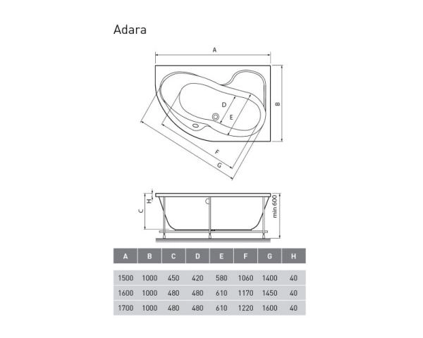 Акриловая ванна Relisan Адара 170X100R см правая