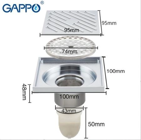 Душевой трап Gappo G81050 хром 100x100мм