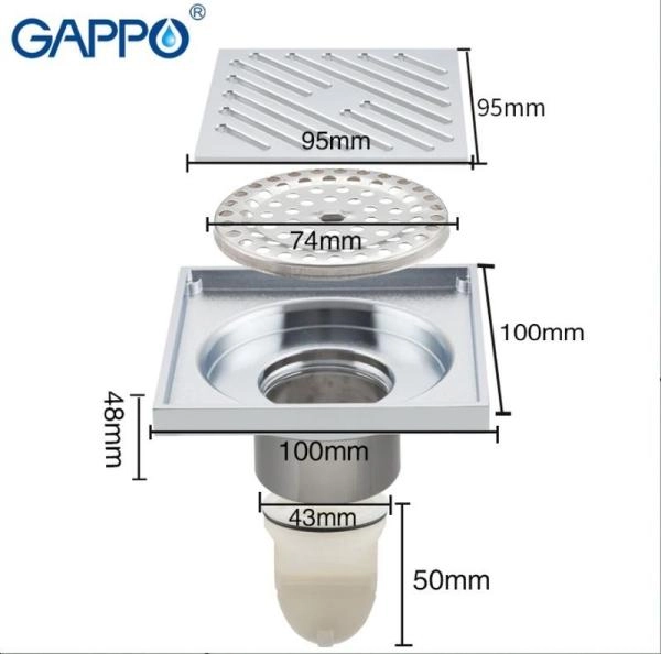 Душевой трап Gappo G81050 хром 100x100мм