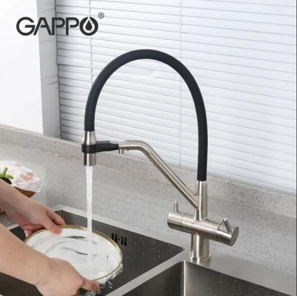 Смеситель Gappo G4398-85 для кухни с гибким изливом сатин/черный