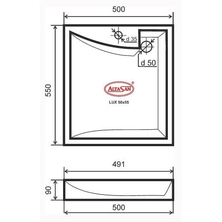 Раковина над стиральной машиной Altasan LUX 500х550 с кронштейнами и сливной системой