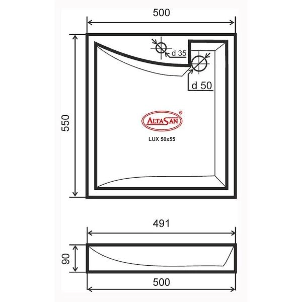 Раковина над стиральной машиной Altasan LUX 500х550 с кронштейнами и сливной системой