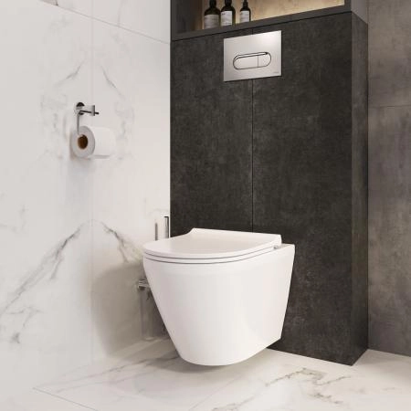 Инсталляция с унитазом VitrA Integra Round  9856B003-7205 комплект 4 в 1 с сиденьем микролифт безободковый цвет клавиши глянцевый хром
