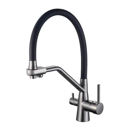 Смеситель для кухни с гибким изливом и подключением фильтра Maretti Eleganza EN31RGF14, оружейная сталь
