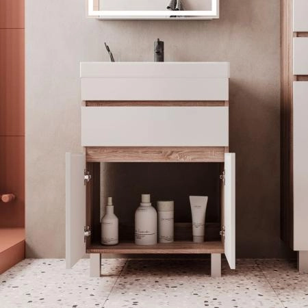 Тумба для ванной Volna Conty 60.2D.1Y Белый/дуб сонома напольная (9696) раковина отдельно