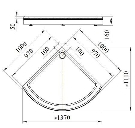Поддон к душевому углу Найт 100 (радиальный поддон на раме-подставке с устройством слива)