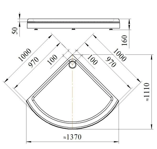 Поддон к душевому углу Найт 100 (радиальный поддон на раме-подставке с устройством слива)