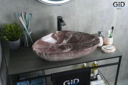 Раковина Gid Mnc208 59x39 на столешницу камень глянцевая