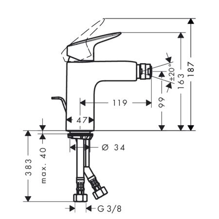 Hansgrohe Logis, Смеситель для биде, с донным клапаном, Цвет: хром