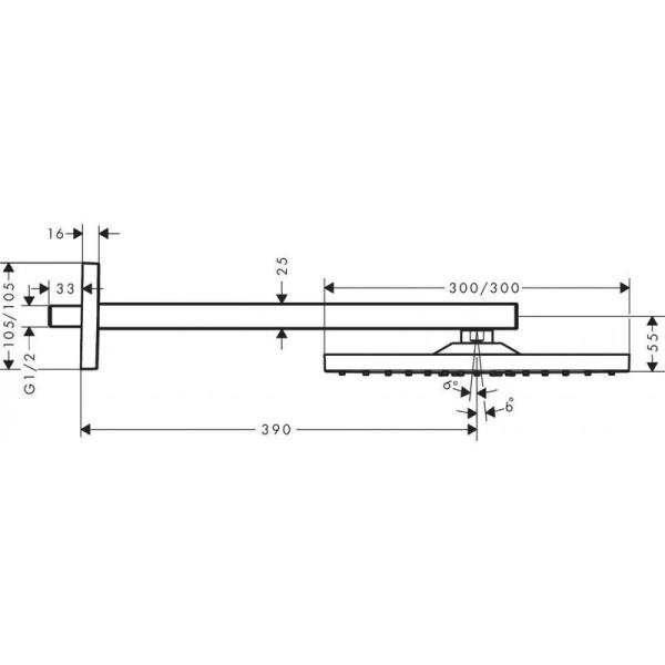 Hansgrohe 26238670 Raindance E Верхний душ 300х300 мм, 1 режим RainAir, боковой кроншт.390 мм, матовый черный