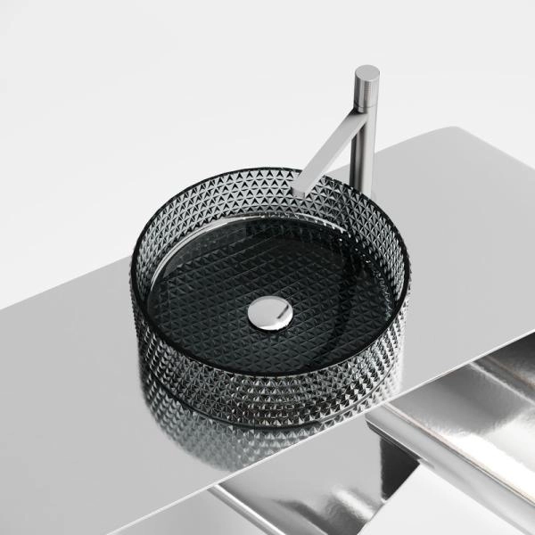 Умывальник чаша накладная круглая (цвет черный) Cristal 360x360x112мм