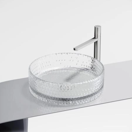 Умывальник чаша накладная круглая (прозрачная) Cristal 360x360x112мм