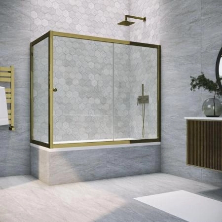 Шторка на ванную Vegas-glass ZV+ZVF TUR NOVO 180*80 05 01, профиль бронза, стекло прозрачное
