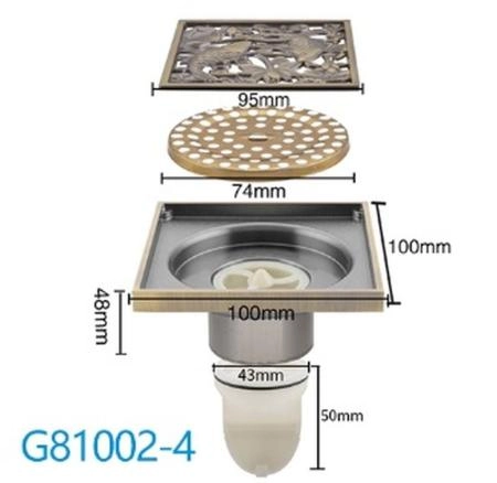 Душевой трап Gappo G81002-4 бронза 100x100мм