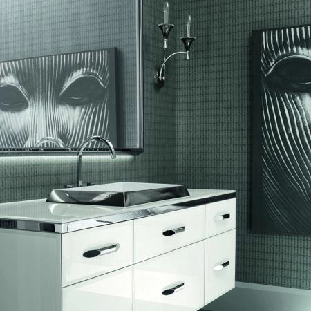 VITAGE milldue edition HILTON Комплект мебели с базой, раковиной DIAMOND, зеркалом DIAMOND, 162см, ручки хром, подвесной, Цвет: bianco-41, платина, сталь