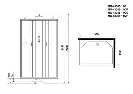 Душевая кабина Niagara NG-43085-14Q 1000х800х2150 низкий поддон 13см стекло матовое